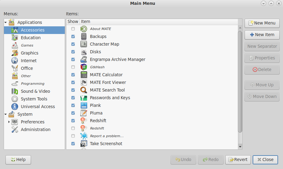 Mozo menu editor Mozo window