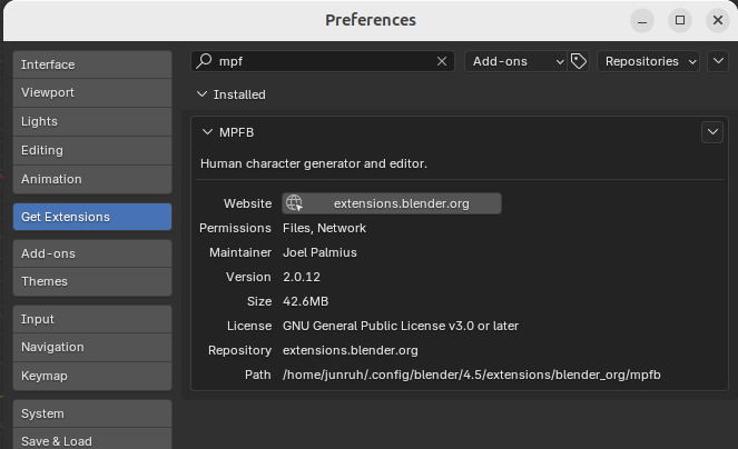 MPFB Extension Installation
