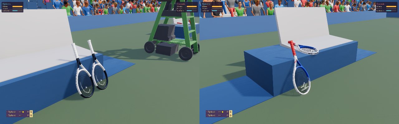 Two benches, two players, two racket designs.